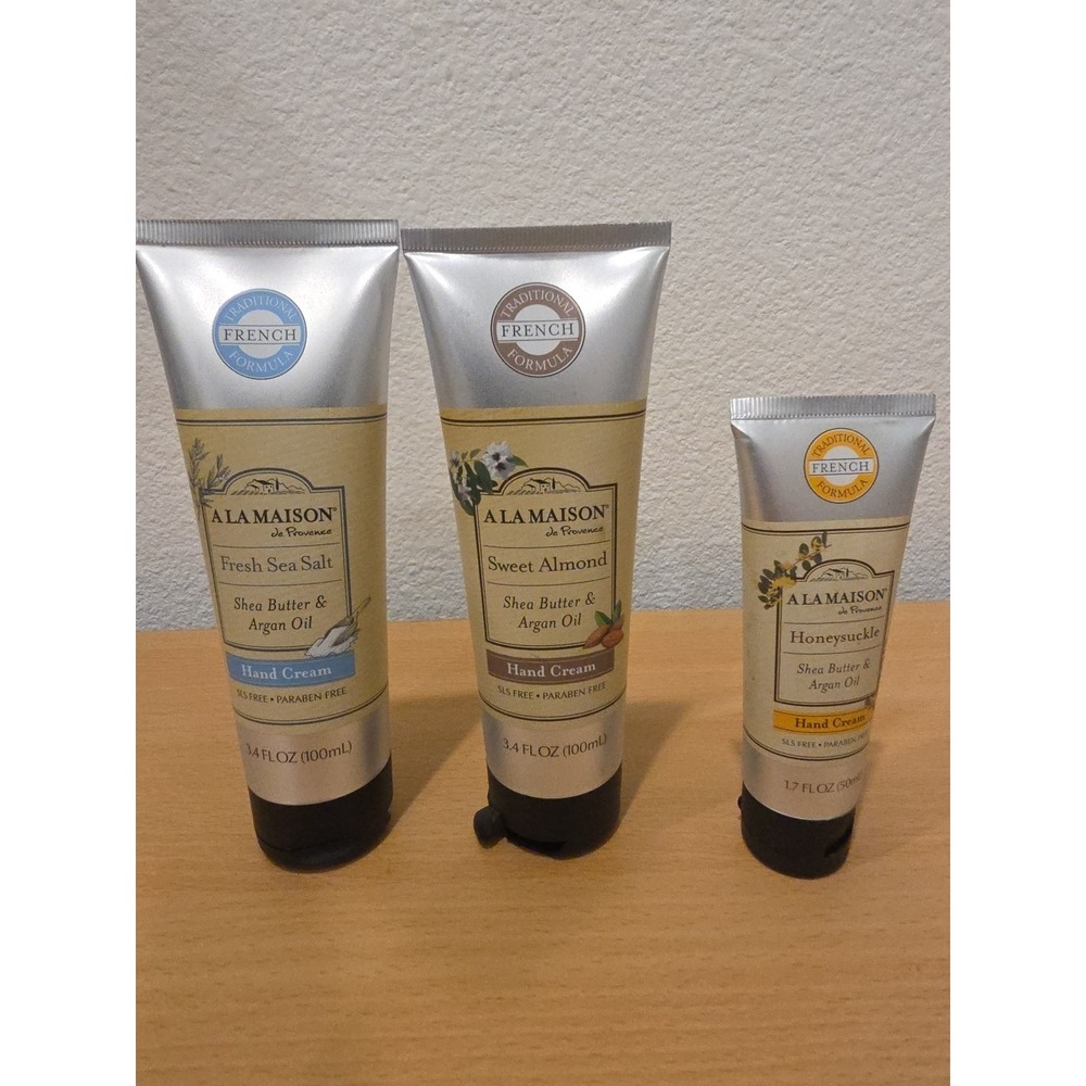 A La Maison Hand Body Lotion 8 oz Sweet Almond Fresh Sea Salt 1.7Oz Honeysuckle